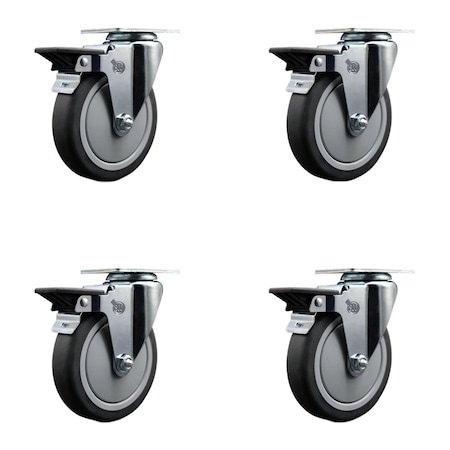 Service Caster 5'' Thermo Rubber Wheel Swivel Top Plate Caster Set with Posi Brake, 4PK SCC-20S514-TPRB-PLB-4